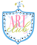 Art Club logo — a blue shield crest with crossed paintbrushes, established 2025