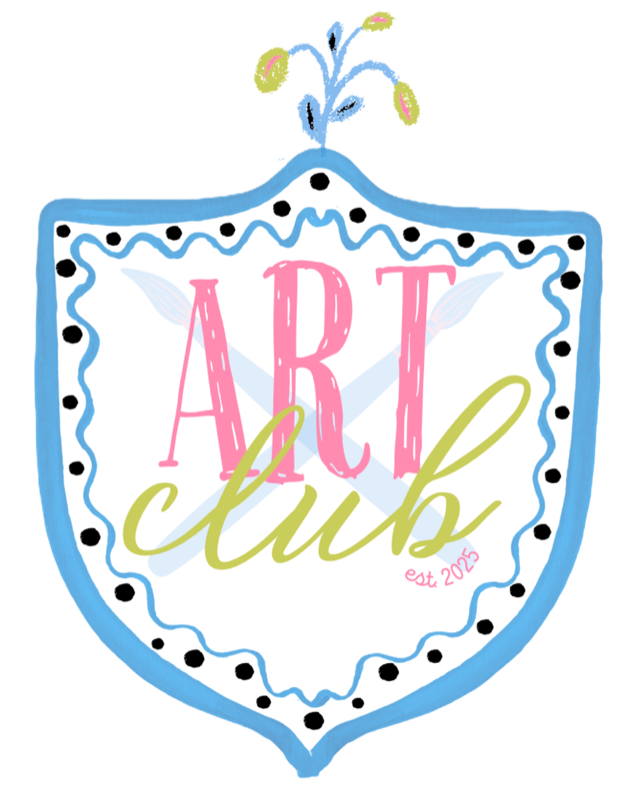 Art Club logo — a blue shield crest with crossed paintbrushes, established 2025
